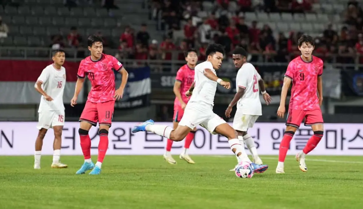 Korea Selatan U-20 yang tampil dominan berhasil menang tiga gol tanpa balas. Ini menjadi kekalahan kedua Garuda Nusantara setelah sebelumnya juga takluk 0-2 dari Thailand. (Dok. PSSI)