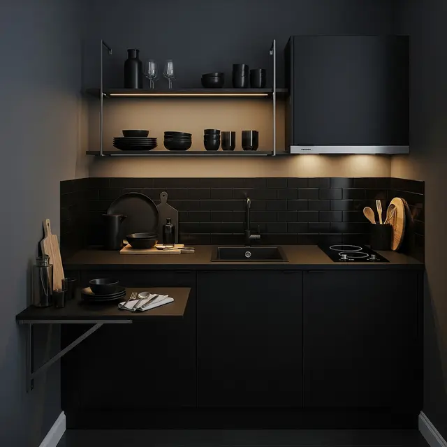 9 Desain Dapur Rumah Type 21 Ukuran 1x2 Meter dengan Rak Gantung dan Meja Lipat