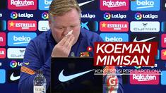 Berita video momen Pelatih Barcelona, Ronald Koeman, mimisan saat konferensi pers dan mengakhiri sesi lebih cepat, Jumat (26/2/2021) waktu setempat.
