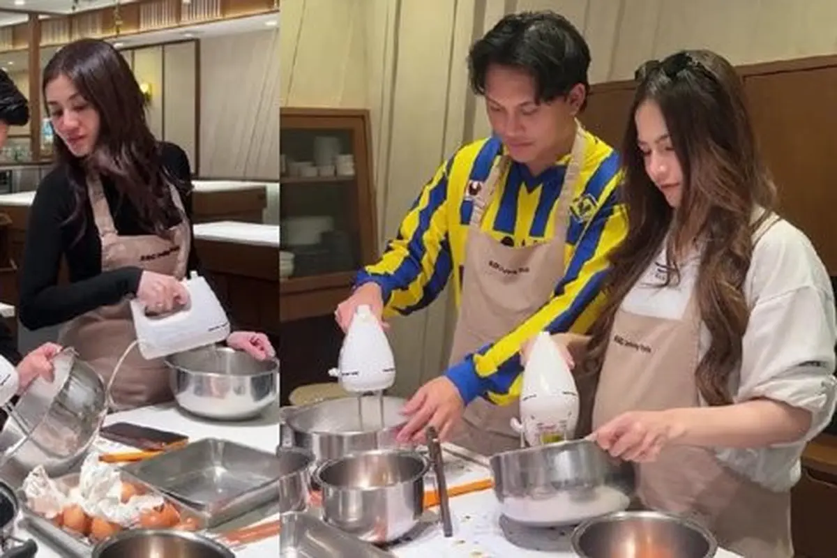 Potret Aaliyah Massaid dan Mahalini Ajak Suami Ikut Kelas Masak (credit: instagram/thariqhalilintar)
