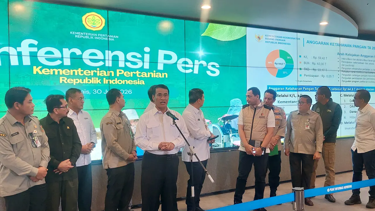 Menteri Pertanian (Mentan) Andi Amran Sulaiman dalam konferensi pers di Kantor Kementerian Pertanian, Jakarta, Kamis (30/7/2026).