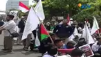 Tak hanya di kawasan Monas, aksi bela Palestina juga digelar di sejumlah daerah. Massa menggelar teatrikal soal sikap Trump.