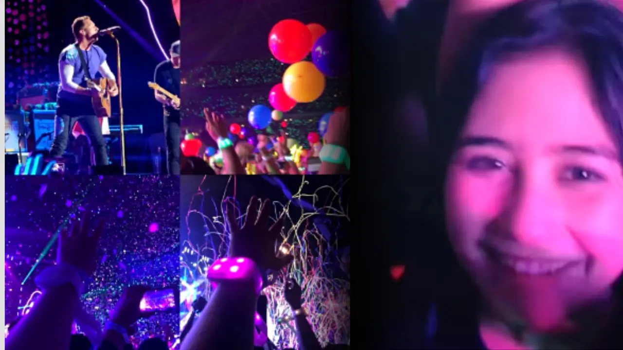 Momen keseruan Prilly saat nonton konser Coldplay di Singapura tahun 2017.