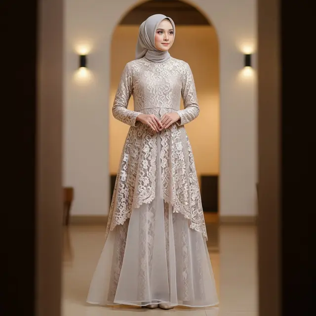 9 Model Gamis Kombinasi Brokat Organza, Pilihan Anggun dan Glamor