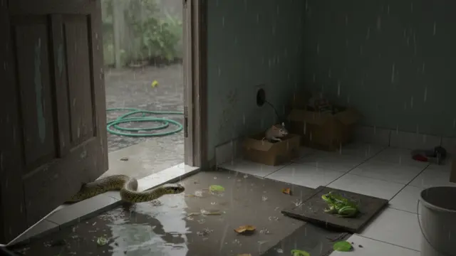 Ular kecil masuk rumah (Foto: Gemini AI)