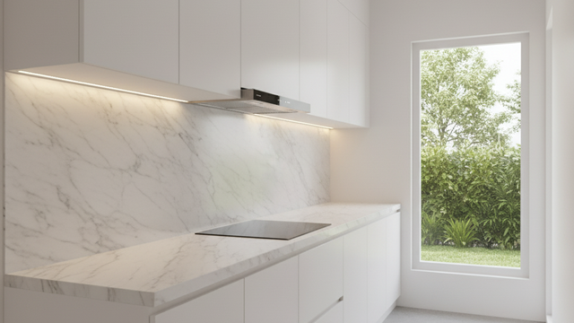 Mesa de estufa lineal de pared a pared (Gemini AI)