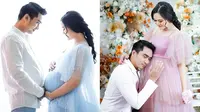 Momen romantis maternity shoot Lutfi Agizal dan istri, dihiasi banyak bunga. (Sumber: Instagram/lutfiagizal/nadyaindry)
