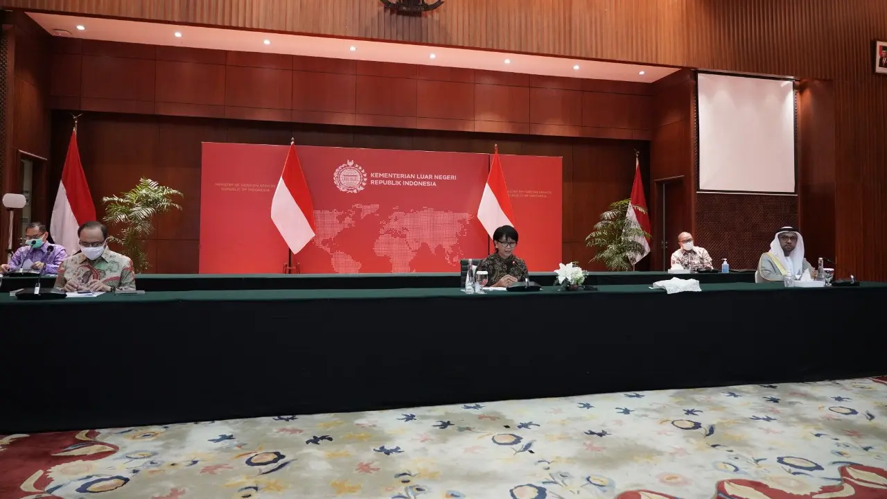Menlu Retno Marsudi dalam acara press briefing virtual bersama dengan awak media pada Kamis 30 Juli 2020.