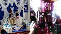 Pernikahan unik dengan tema sepak bola (Sumber: Twitter/alexasaffira/allhailsantan)