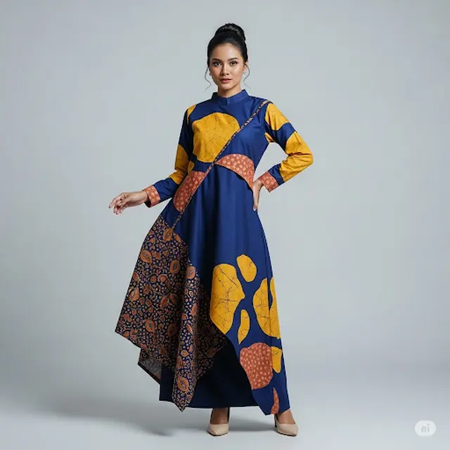 Model Long Dress Batik Kombinasi Modern 2025 (Image by Gemini)