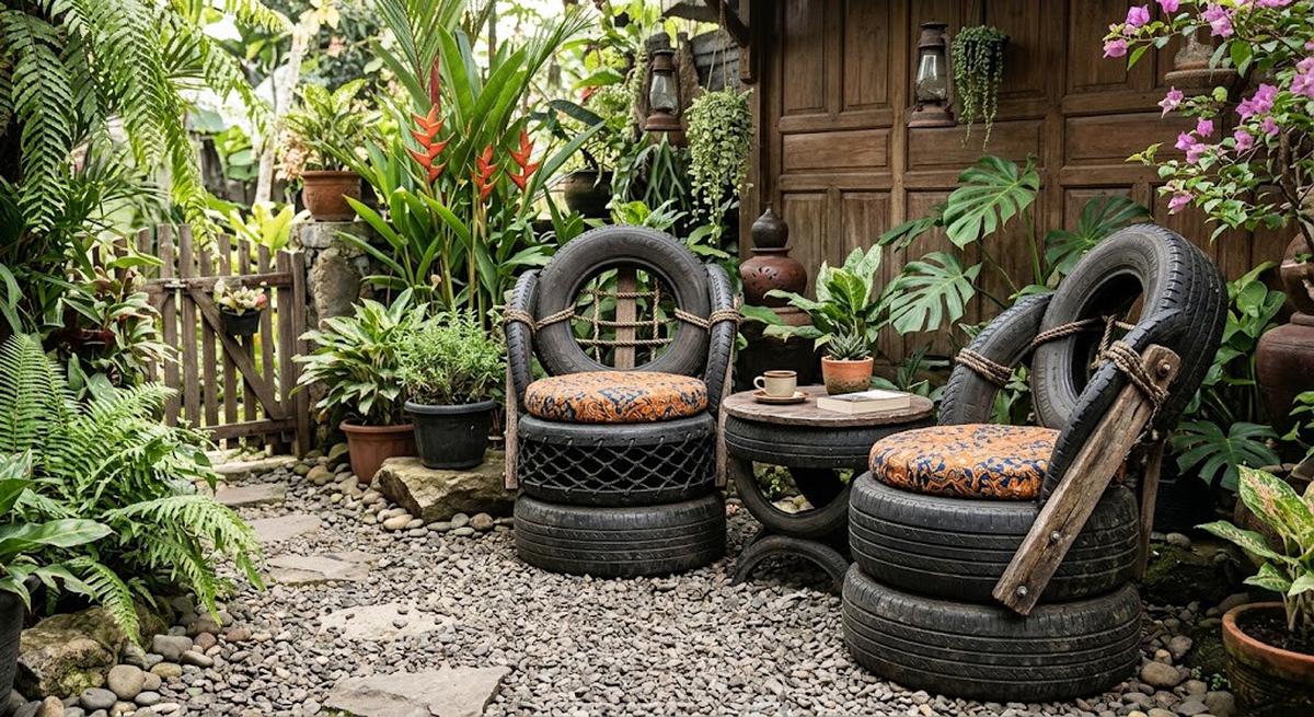 9 Ide Memanfaatkan Ban Bekas Menjadi Kursi Taman Unik, Sulap Limbah Jadi Furnitur