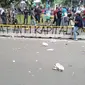 Aksi vandalisme terjadi saat massa buruh berada di kawasan Patung Kuda, Jakarta Pusat. (Merdeka/Ronald)