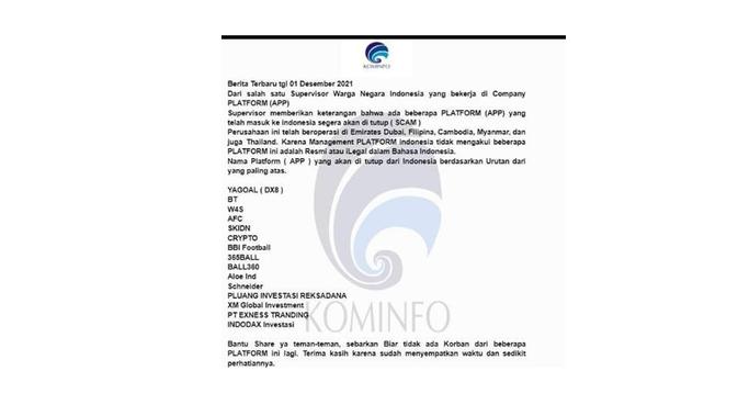 Cek Fakta Kominfo tutup aplikasi ilegal.
