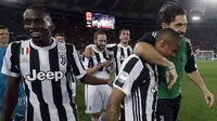 Juventus memastikan scudetto musim ini setelah bermain imbang tanpa gol melawan AS Roma di Stadion Olimpico, Senin (14/5/2018) dini hari WIB.  (AP Photo/Gregorio Borgia)
