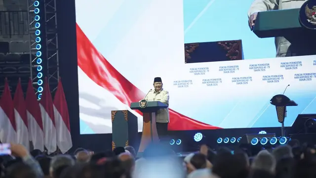 Presiden Prabowo Subianto pada acara memperingati Hari Koperasi Nasional ke-79 yang digelar di Indonesia Arena, Senayan, Jakarta, Minggu (12/7/2026). Dok Bakom