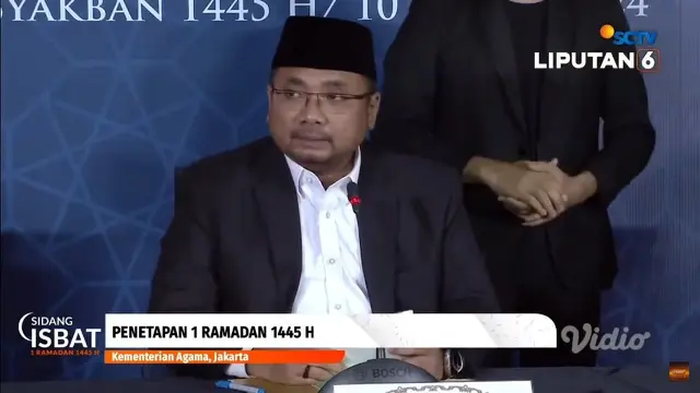 Menteri Agama atau Menag Yaqut Cholil Qoumas membacakan hasil sidang isbat pemantauan hilal untuk menetapkan 1 Ramadan 1445 H.