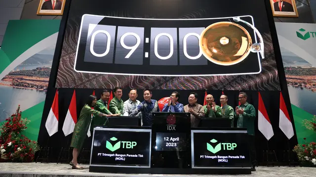 Pencatatan perdana saham PT Trimegah Bangun Persada Tbk (NCKL), Rabu (12/4/2023). (Foto: BEI)