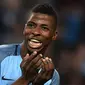 Striker Manchester City, Kelechi Iheanacho, saat tampil melawan M'Gladbach pada laga Liga Champions di Stadion Etihad, Manchester, Rabu (14/9/2016). (EPA/Peter Powell)