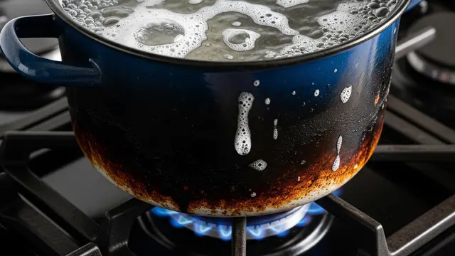 Membersihkan Panci Enamel yang Gosong (Image by Gemini AI)