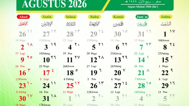 Kalender Islam Bulan Agustus 2026