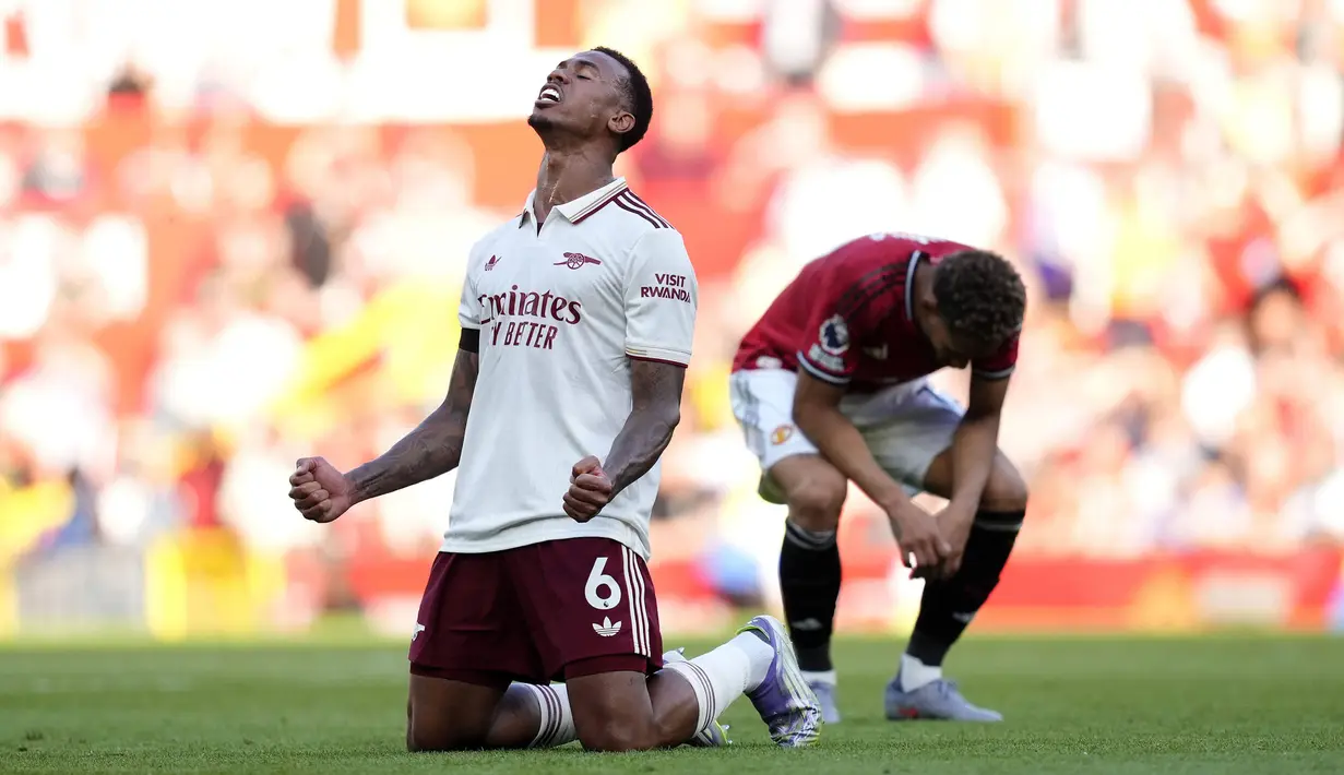 Satu gol Riccardo Calafiori tersebut tak mampu disamakan oleh Manchester United hingga bunyi peluit panjang dibunyikan. (AP Photo/PA/Nick Potts)
