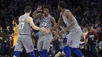 Aksi Jimmy Butler (23) bersama Sixers saat melawan Jazz di lanjutan NBA (AP)