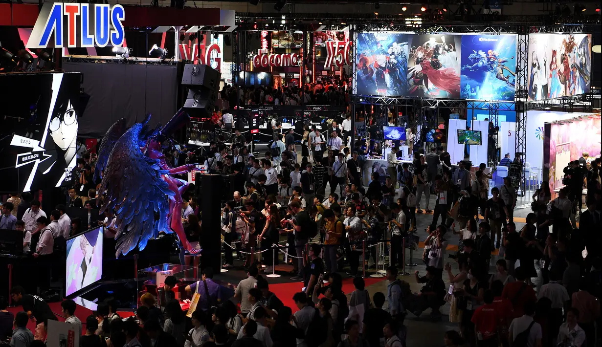 Suasana pameran Tokyo Game Show 2019 di Makuhari, Prefektur Chiba (12/9/2019). Tokyo Game Show 2019 digelar selama empat hari mulai 12-15 September 2019. (AFP Photo/Charly Triballeau)