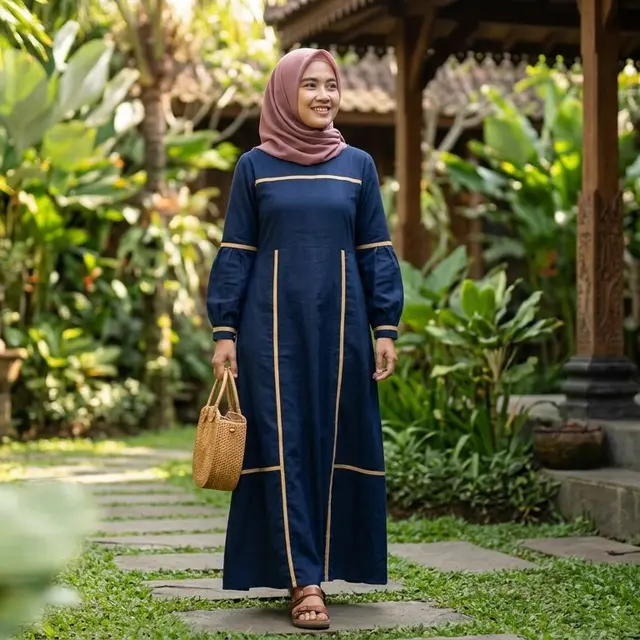 Model Gamis Katun Jepang Kombinasi Terbaru (Foto: Gemini AI)