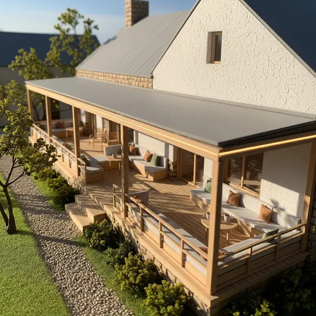 Model Rumah Minimalis Sederhana dengan Teras Memanjang Khas Rumah Desa (AI)
