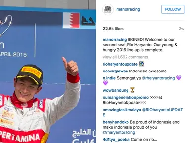 Postingan Manor Racing ini mencapai 22.600 like, sangat tinggi untuk postingan lain di Instagram Manor Racing. (Bola.com/Manorracing/Instagram)