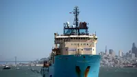 Kapal Ocean Cleanup akhirnya berlayar dari San Francisco pada 9 September untuk uji coba membersihkan Sampah Laut Pasifik (AFP/Josh Edelson)