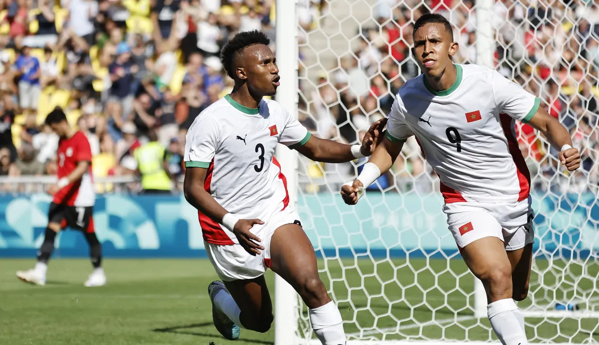 Selain raih perunggu, Maroko juga antarkan striker mereka Soufiane Rahimi sebagai top skor. Dia mengoleksi 8 gol di sepanjang kejuaraan sepak bola Olimpiade 2024. (AP Photo/Jeremias Gonzalez)