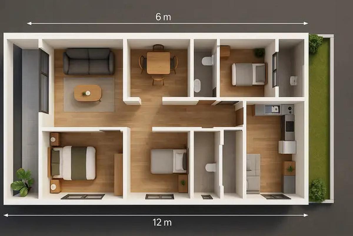 7 Desain Rumah 6x12 1 Lantai 3 Kamar Tidur, Nyaman untuk Keluarga Kecil Kekinian