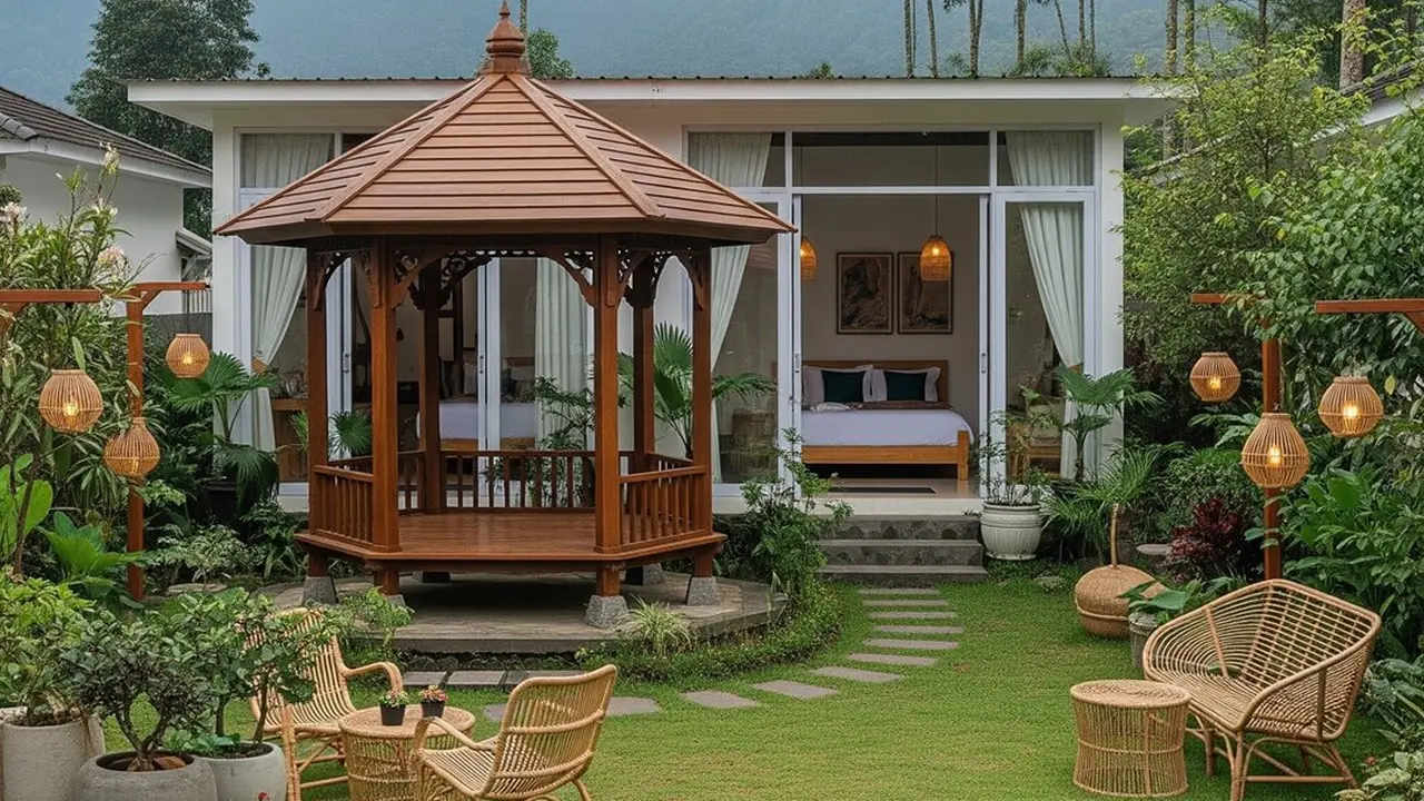 Desain Rumah Kecil Tapi Mewah Ala Villa dengan Taman Depan