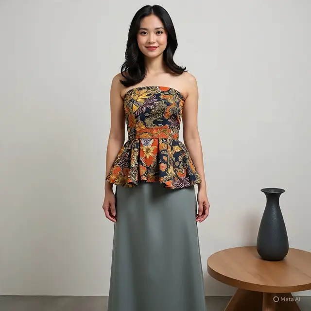 Model Baju Batik Bawahan Rok Panjang Polos