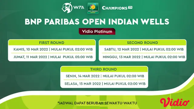 Link Live Streaming WTA 1000 BNP Paribas Open di Vidio Pekan Ini