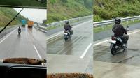 Aksi pemotor melaju di jalan tol