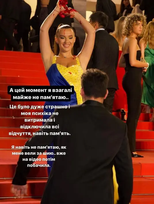 Usai berpose, Ilona yang juga berprofesi sebagai instruktur kebugaran tersebut mengeluarkan botol balon berisikan darah palsu dan menyirami tubuhnya sendiri. [Foto: IG/ilonachernobai].