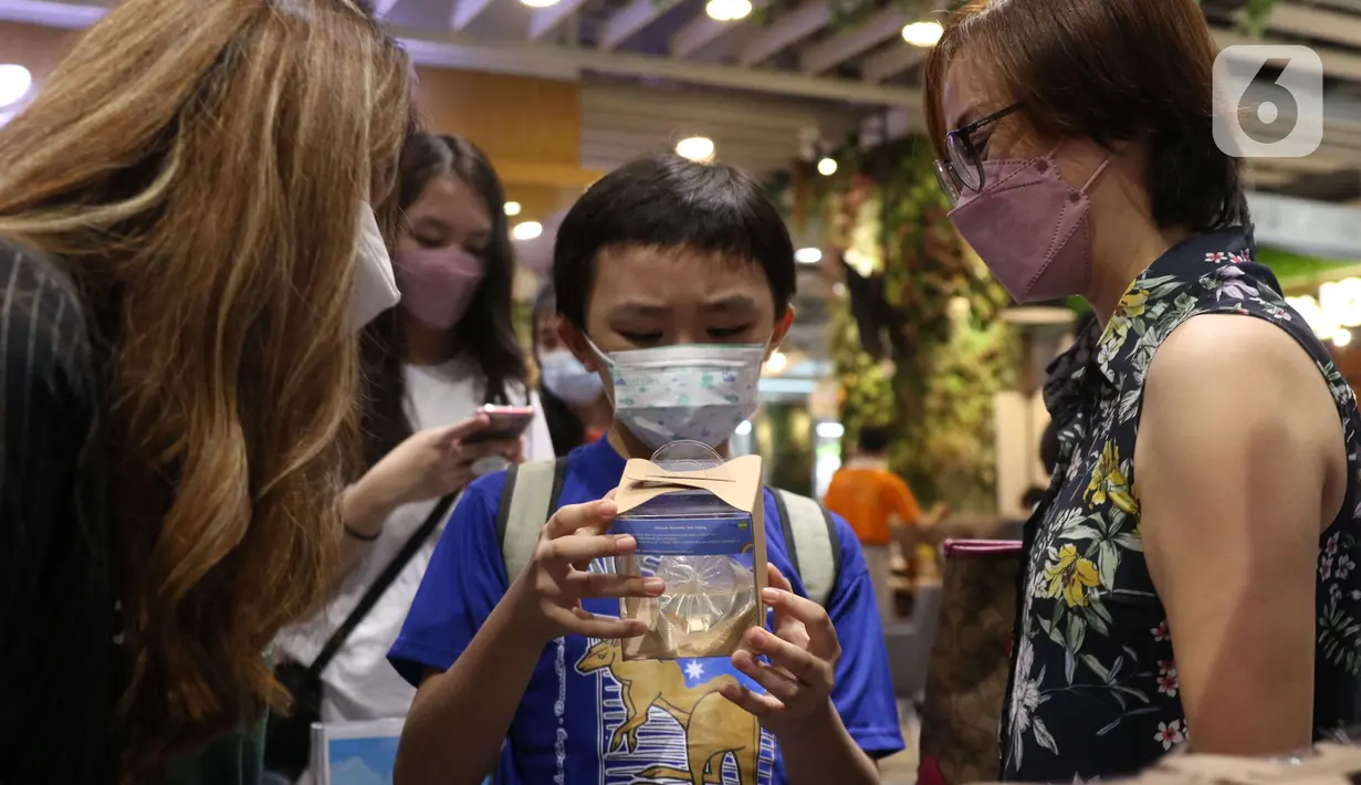 Seorang anak mendapatkan hewan peliharaan di Living World Alam Sutera, Tangerang Selatan, Banten, Minggu (5/12/2021). Para pengujung  bisa mendapatkan hewan peliharaan baru secara gratis dengan cara memilih melalui aplikasi spotgua yang merupakan Experience Mall 4.0. (Liputan6.com/Angga Yuniar)