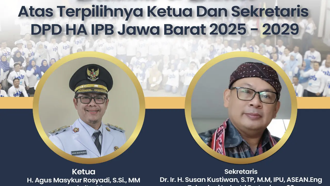 Pasangan Agus Masykur Rosyadi-Susan Kustiawan, terpilih secara aklamasi menjadi Ketua dan Sekretaris DPD HA IPB Provinsi Jawa Barat masa bakti 2025-2029. (Liputan6.com)
