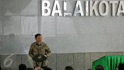 Gubernur DKI Jakarta Basuki Tjahaja Purnama memberikan sambutan pada acara peresmian Masjid Fatahillah Komplek Balai Kota, Jakarta, Jumat (29/1/2016). Masjid ini memiliki kapasitas hingga sekitar 1.513 jamaah. (Liputan6.com/Faizal Fanani)