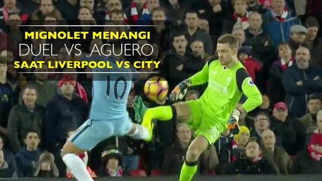 Video momen duel kiper Liverpool, Simon Mignolet, dengan striker Manchester City, Sergio Aguero.