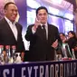 Ketua PSSI, Erick Thohir, bersama Wakil Ketua PSSI, Zainudin Amali saat Kongres Luar Biasa (KLB) PSSI di Hotel Shangri-La, Jakarta Pusat, Kamis (16/2/2023). (Bola.com/M Iqbal Ichsan)