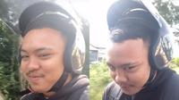 Pakai helm pinjaman (TikTok/@adrianmaulana04)
