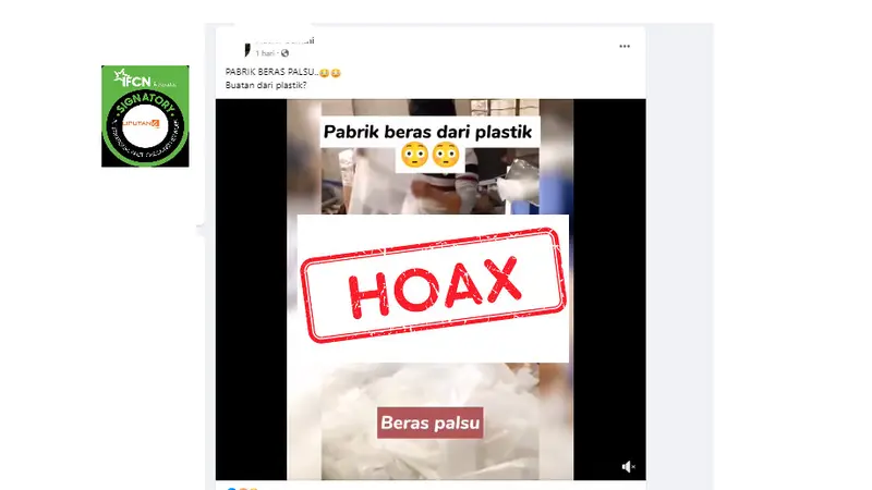 Tangkapan layar salah satu hoaks seputar beras plastik