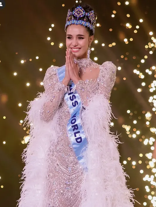 <p>Suchata &ldquo;Opal&rdquo; Chuangsri resmi dinobatkan sebagai Miss World 2025 dalam ajang ke-72 yang digelar di Hyderabad, India, pada Sabtu malam (31/5). [Foto: Instagram/ @suchaaata]</p>