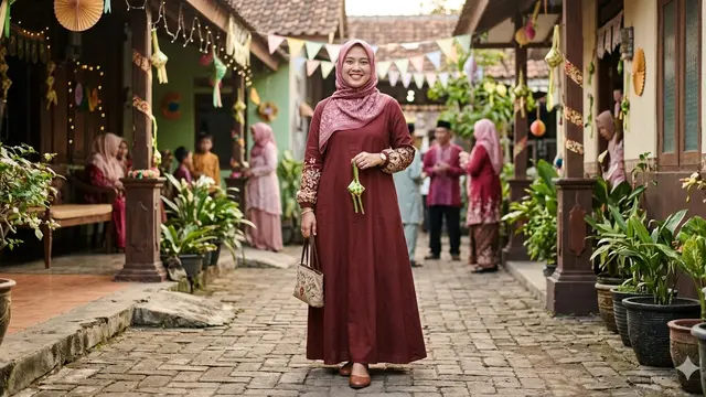 Model Gamis Kombinasi Corak Polos Terbaru (Foto: Gemini AI)