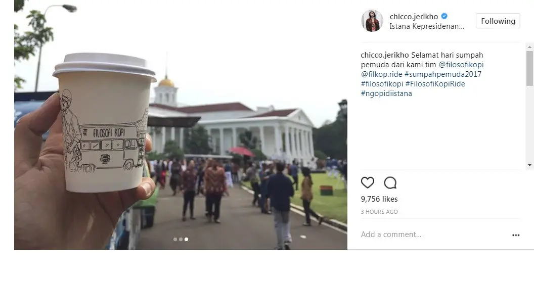 Chicco Jerikho jualan kopi di Istana Bogor? (Foto: Instagram)