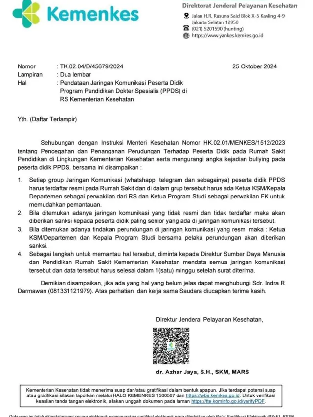 Imbas Kasus Bullying, Kemenkes Bakal Pantau Grup Komunikasi PPDS