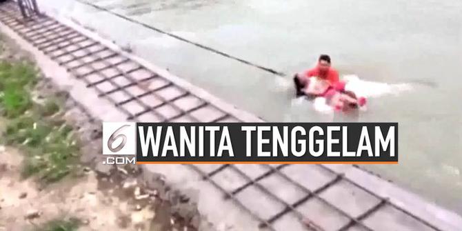 VIDEO: Menegangkan, Pemadam Kejar Wanita yang Terseret Arus Sungai